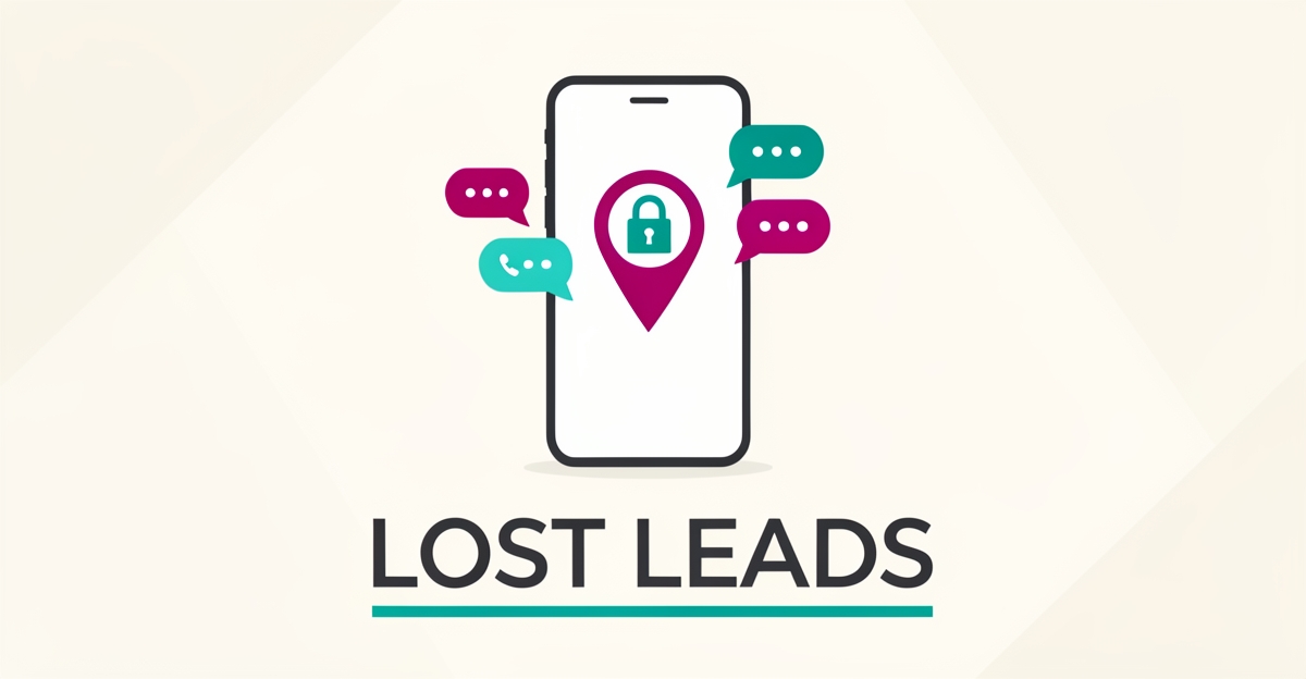 Flat illustration of a smartphone with a padlock icon and fading missed-call alerts, symbolizing a locksmith website losing leads.
