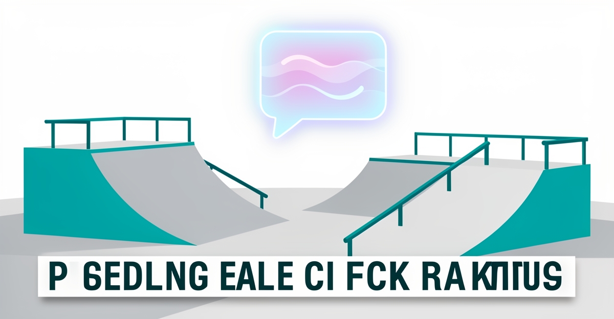 A minimalist flat illustration of a skate park with AI voice agent hologram capturing calls, featuring brand colors and the headline 'Never Miss a Call' in the lower third.