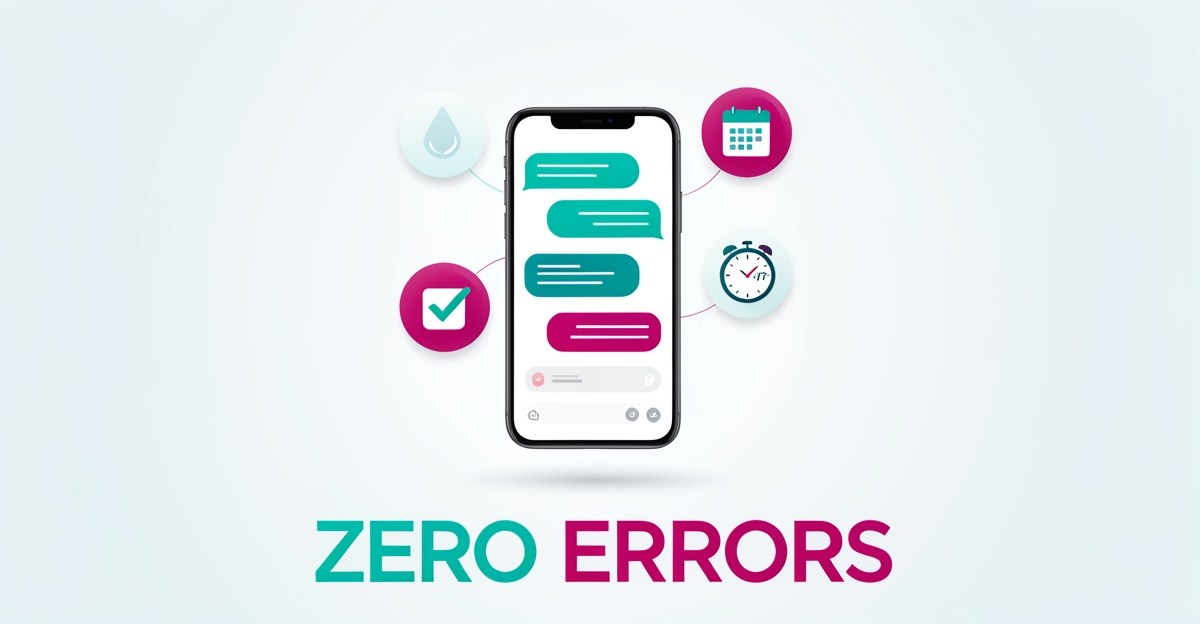 Flat illustration of a smartphone chatbot answering med spa patient inquiries with teal and magenta accents and a bold headline.