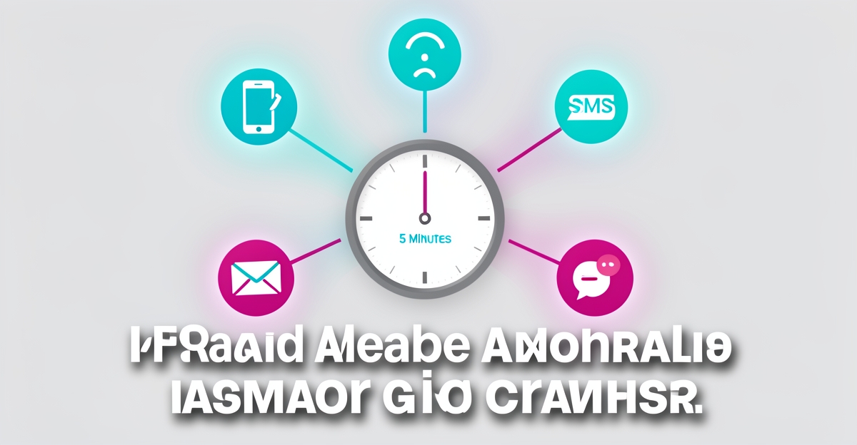 A minimalist flat illustration of a digital dashboard with multi-channel notifications and a 5-minute clock, highlighting the importance of fast lead response for auto wrap businesses