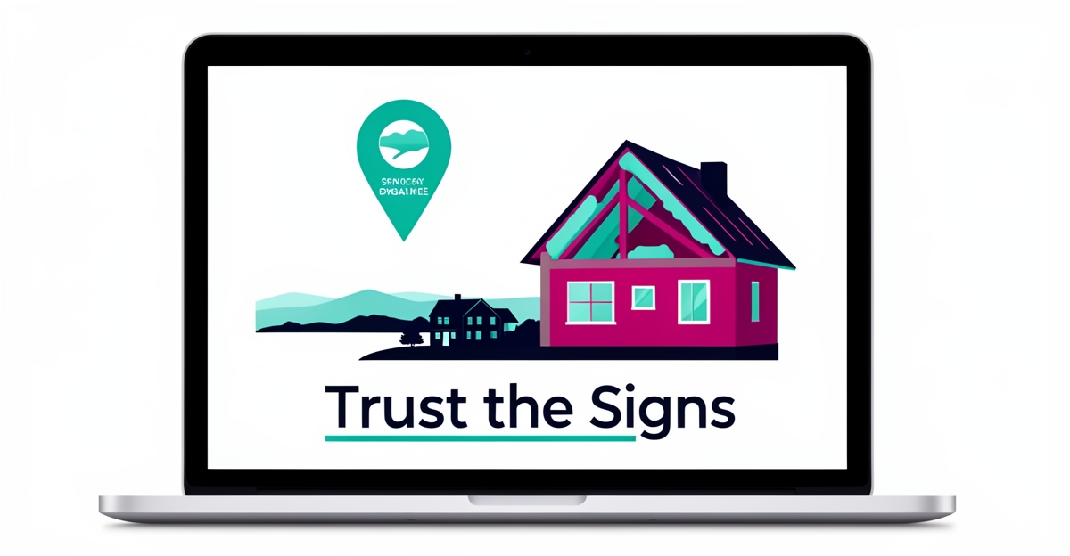 Flat illustration of a laptop showing a spray foam website with a local service-area map pin and insulated house, accented in teal and magenta.