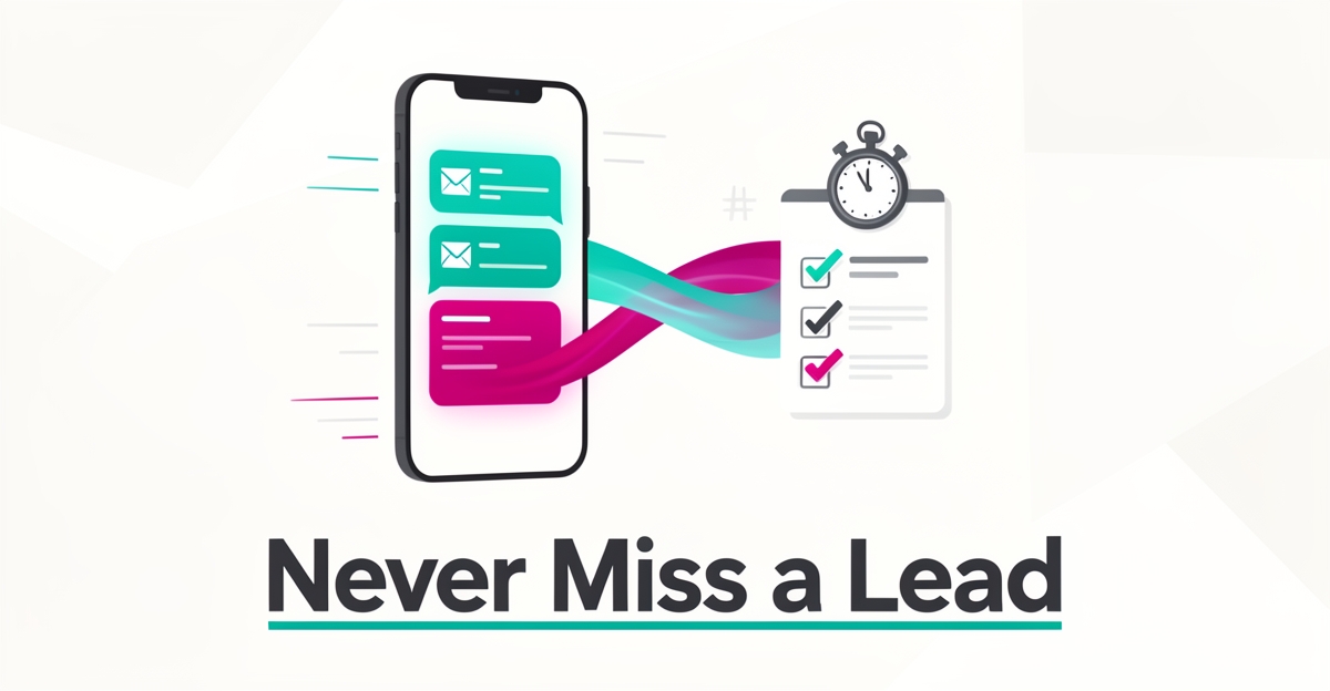 Flat illustration of a smartphone sending instant automated messages that convert tryout inquiries into paid club memberships, with teal and magenta accents.