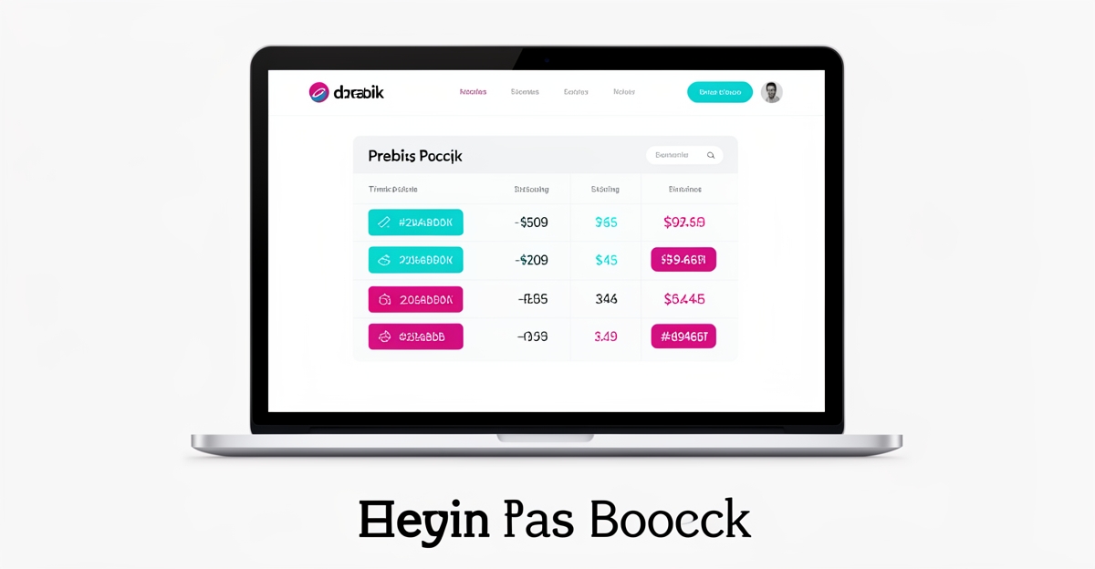 A minimalist flat illustration of a debris pickup website showing transparent pricing and timelines on a laptop screen, with brand color accents and space for a headline in the lower third