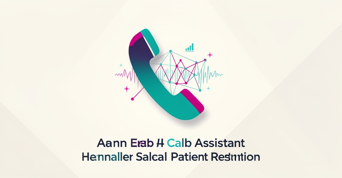 Flat illustration of AI phone assistant with teal and magenta accents showing labs reducing missed calls and saving revenue.
