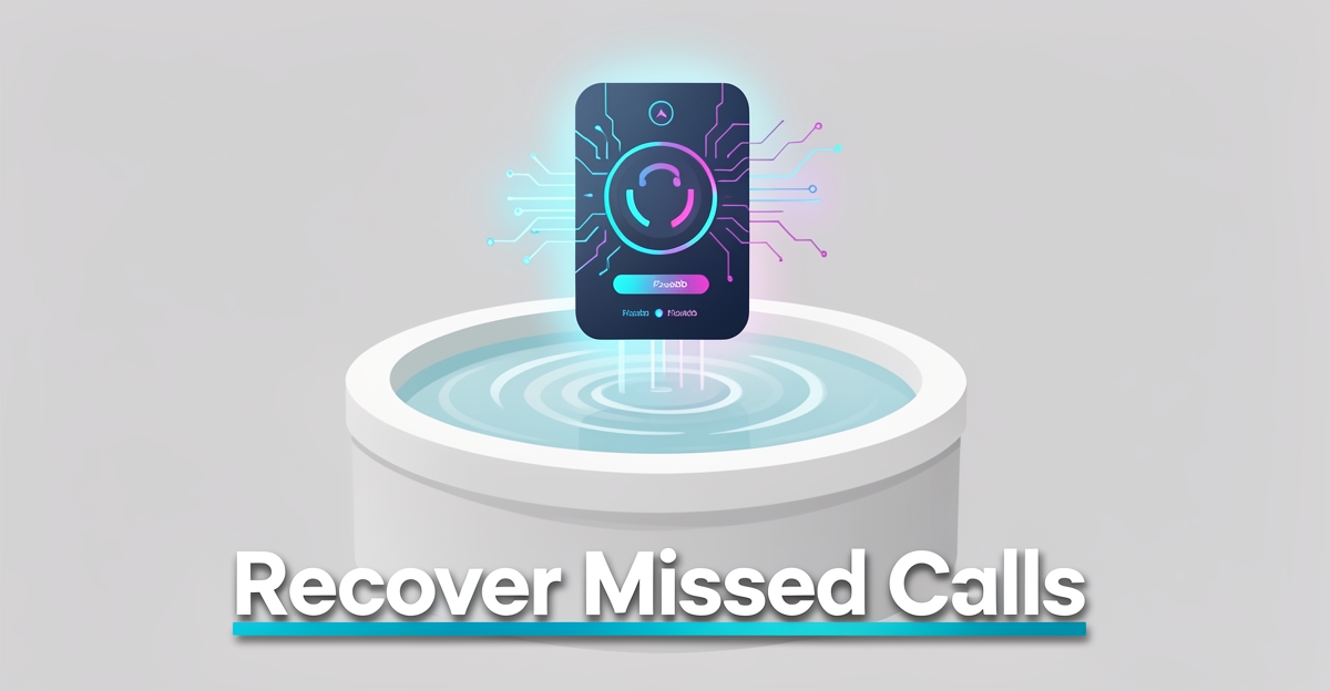 A minimalist flat illustration of an AI voice assistant above a hot tub with brand-colored accents, featuring the headline 'Recover Missed Calls' in the lower third.