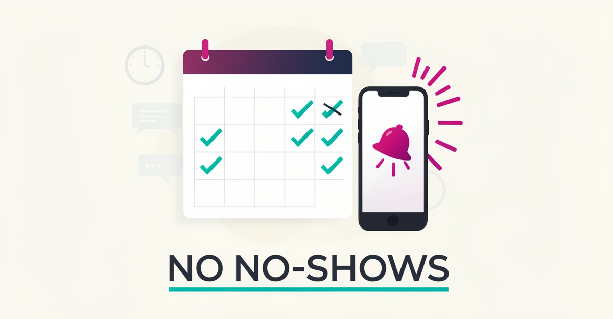 Flat illustration of a calendar and smartphone with reminder notifications symbolizing AI booking follow-ups that reduce sign painting no-shows.