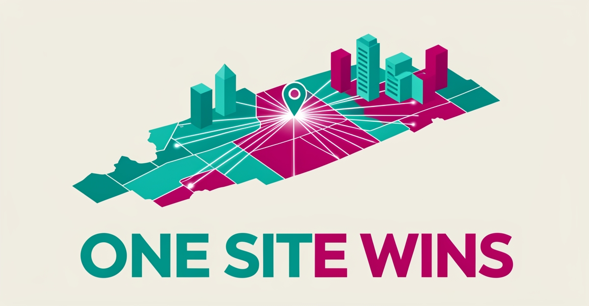 Flat illustration of Halifax neighborhood zones converging into one central website hub, symbolizing unified local SEO authority.