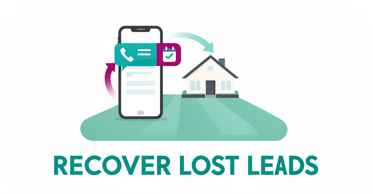 Flat illustration of a smartphone notification beside a manicured lawn, symbolizing automated follow-up on missed lawn care appointments.