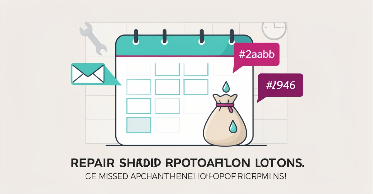 Flat illustration of appointment calendar with leaking coins and reminder icons showing cost of repair no-shows.