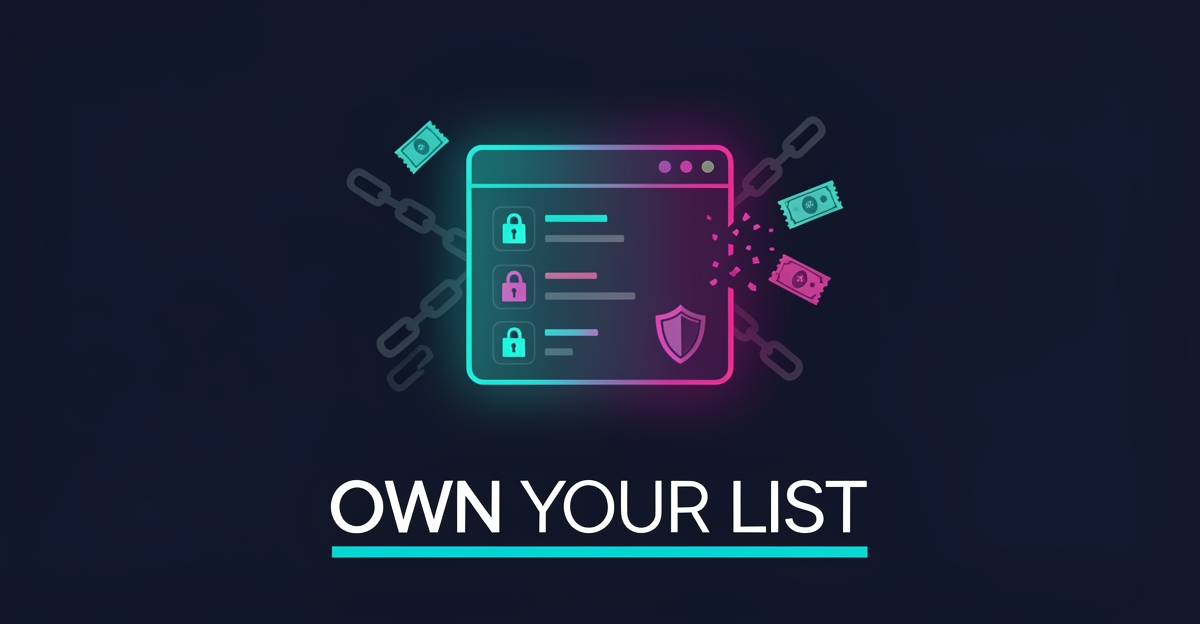Flat illustration of a glowing nightclub guest list database with security icons, symbolizing ownership of customer data away from promoter networks.