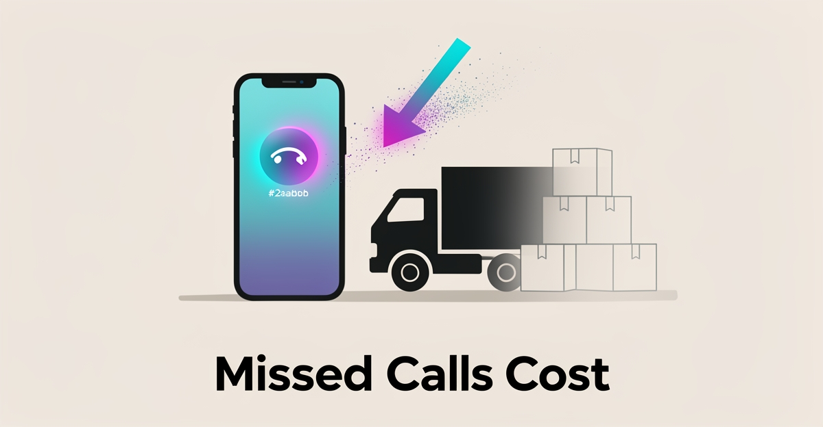 Flat illustration of an unanswered ringing phone beside moving boxes and a truck, showing how missed calls cost moving companies revenue.
