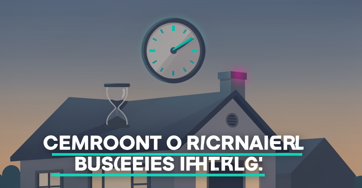 Flat illustration of a house rooftop with a large clock symbolizing lost revenue from slow response times on roof repair websites.