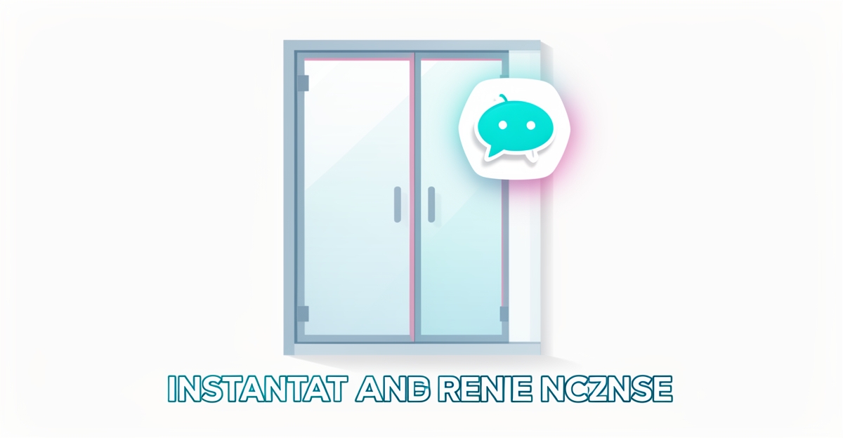 Modern flat illustration of a shower door with an AI chatbot icon nearby, highlighting fast lead response and conversion growth for shower door businesses.