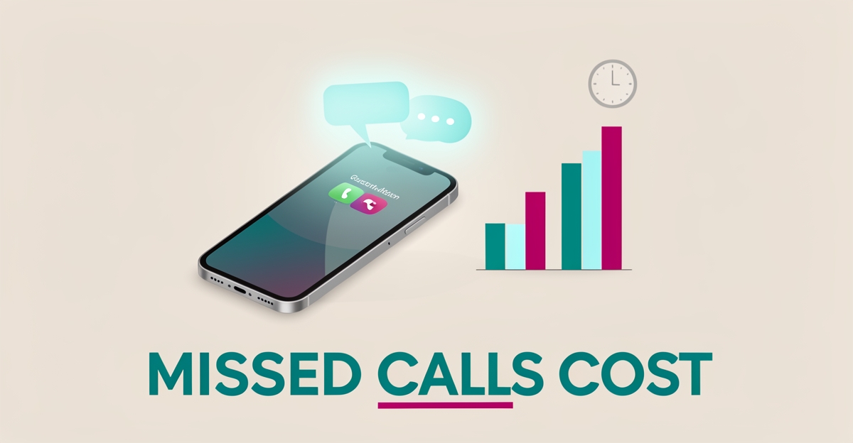 Flat illustration of an unanswered call on a smartphone next to a rising bookings chart, highlighting lost revenue from missed venue calls.