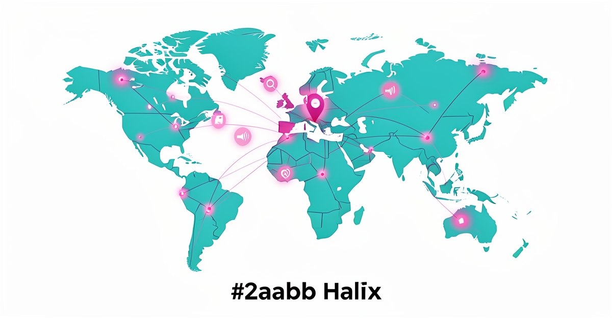 A minimalist flat illustration showing a glowing world map centered on Halifax with interconnected nodes representing AI-optimized local senior care content for search visibility