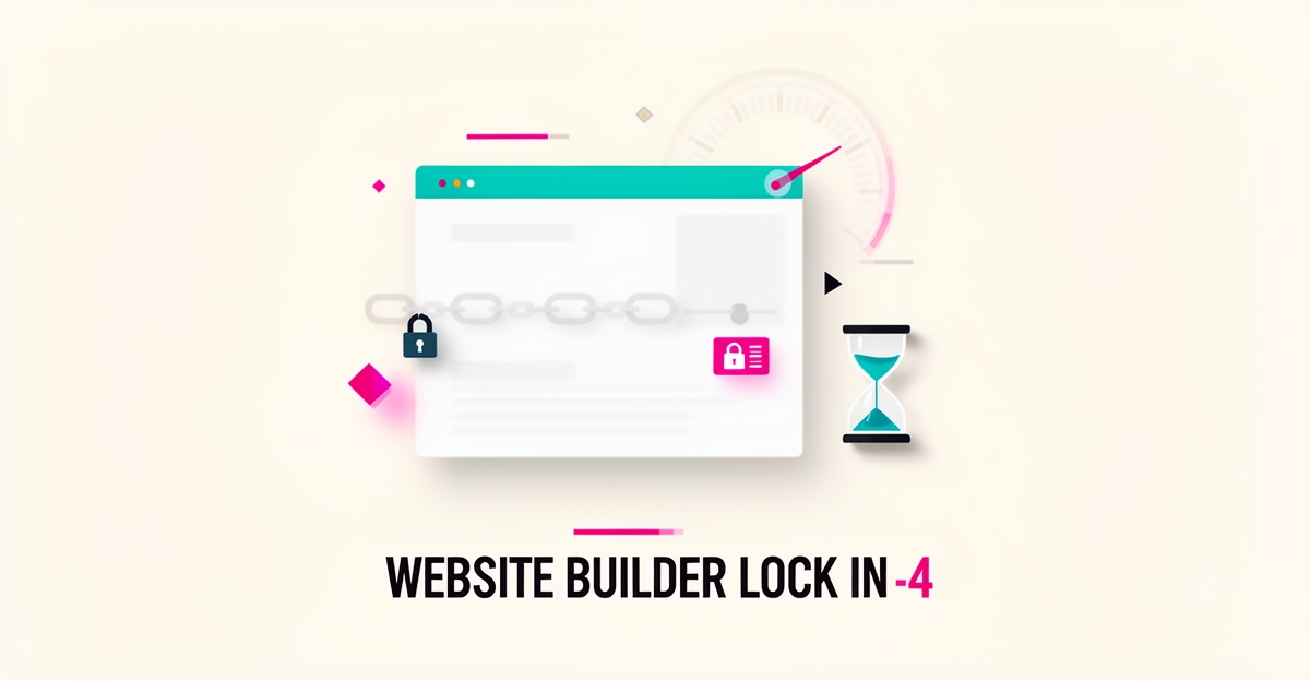 Flat illustration showing Wix disadvantages with lock-in, performance limits and hidden costs visual metaphors.