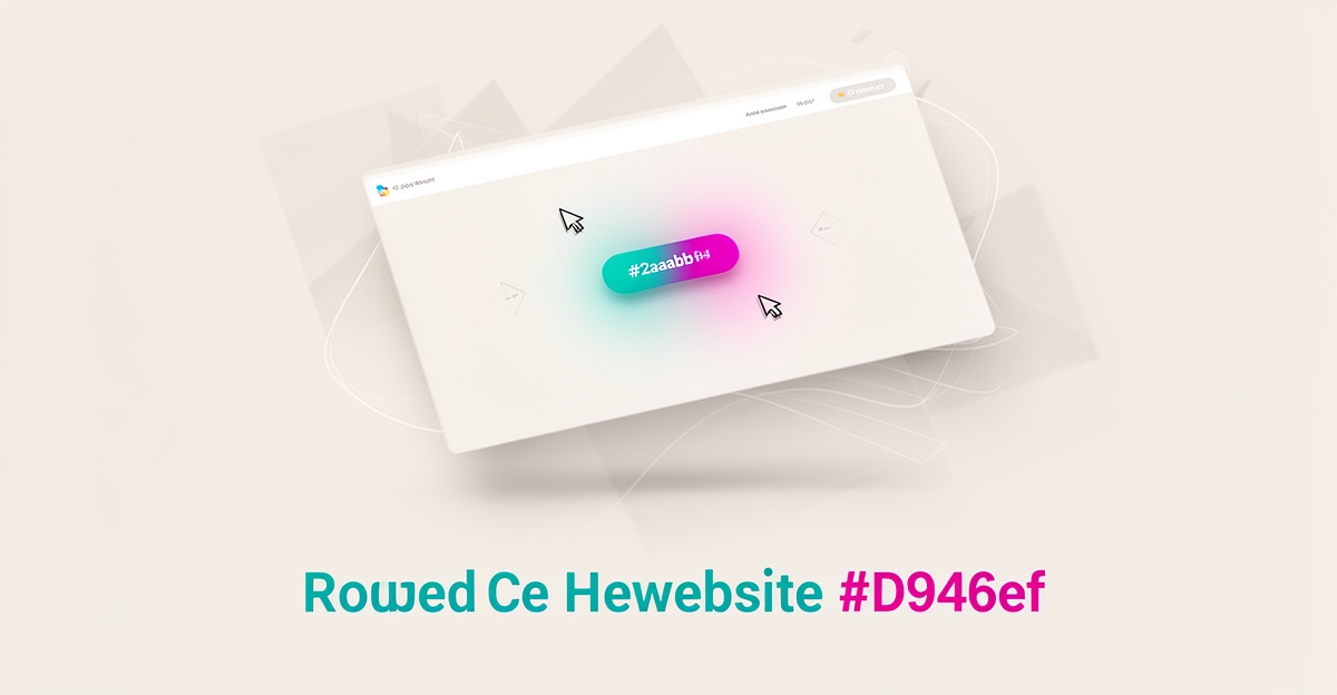 Flat illustration of a website landing page with a glowing call-to-action button and cursors pointing at it in teal and magenta.