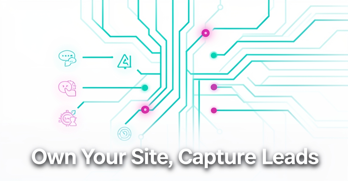 Flat illustration of a gas pipeline network with glowing AI-powered connection points, symbolizing an all-in-one website solution for gas line installers with brand color accents.