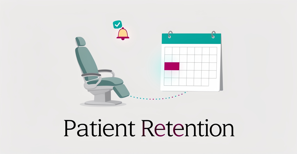 Flat illustration of an empty dental chair with a mostly blank calendar, symbolizing why new dental patients never return after the first visit.