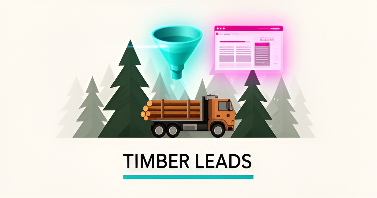 An illustration of a logging company's digital lead generation setup on laptop, tablet, and smartphone.