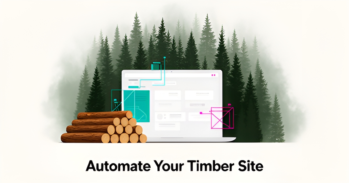 A logging company's automated business website on a laptop screen with a tree background and professional design.