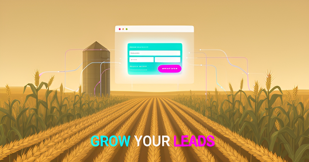 A stylized illustration of a laptop on a thriving crop farm with AI-generated website on screen.