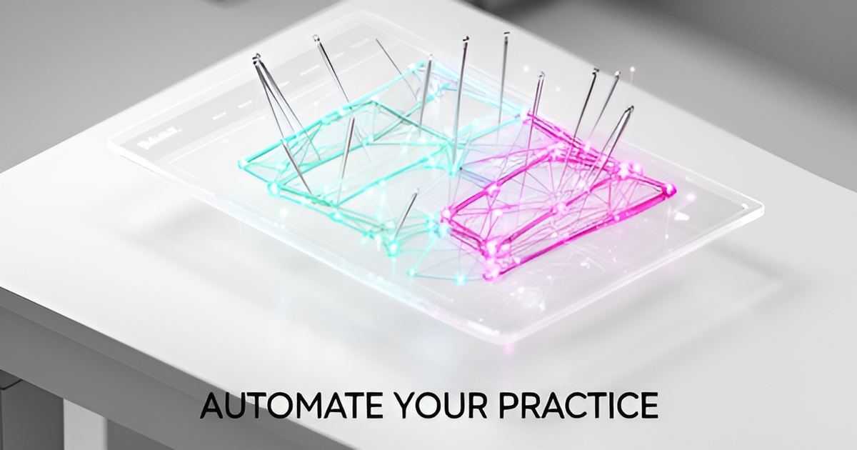 A professional digital illustration representing AI-powered acupuncture clinic website design with clean teal and magenta accent colors.