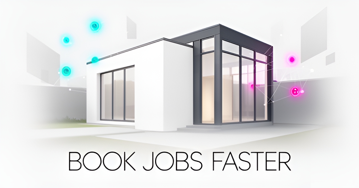 A clean modern flat illustration of a backyard ADU with vibrant brand-colored digital workflow accents and bold headline text.