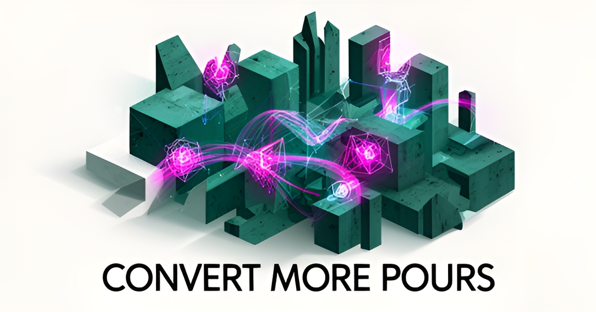 A professional flat illustration of concrete construction elements and digital AI data nodes, representing automated lead conversion for contractors.