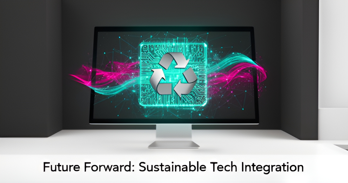 A clean modern flat illustration showing digital electronics recycling and green technology concepts with vibrant brand accents.