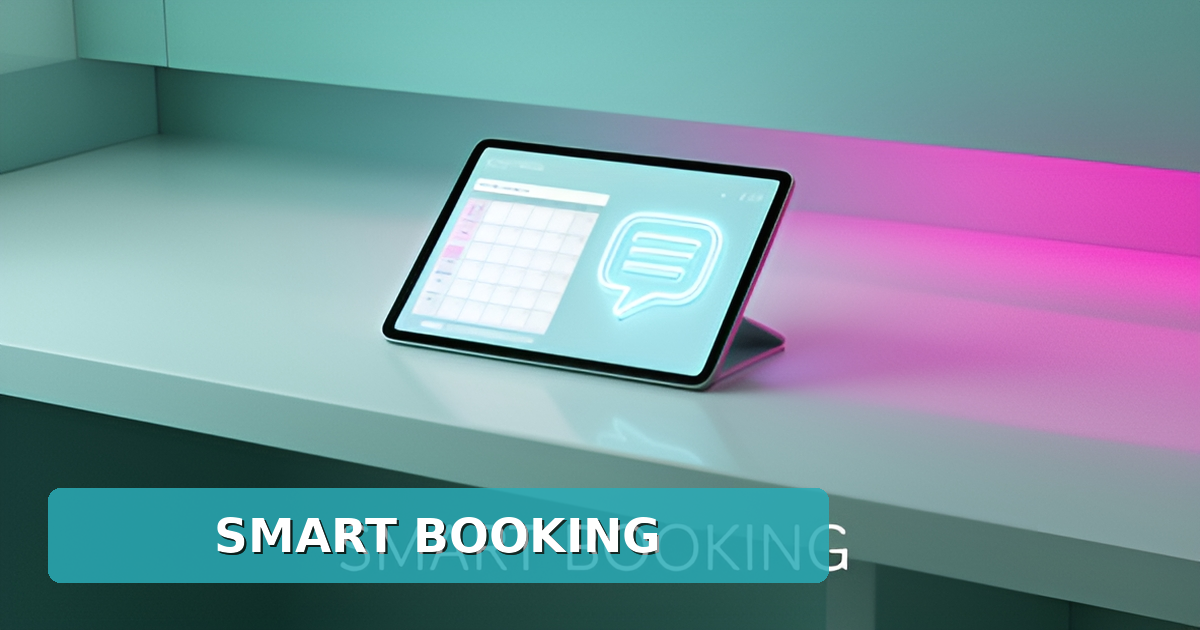 A clean modern illustration of an esthetician studio digital booking system with teal and magenta accents.