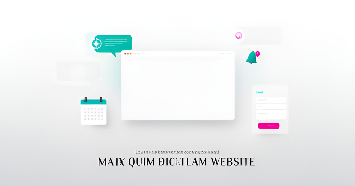 Flat illustration of a med spa website mockup with AI chat, calendar, and lead capture elements in teal and magenta accents.