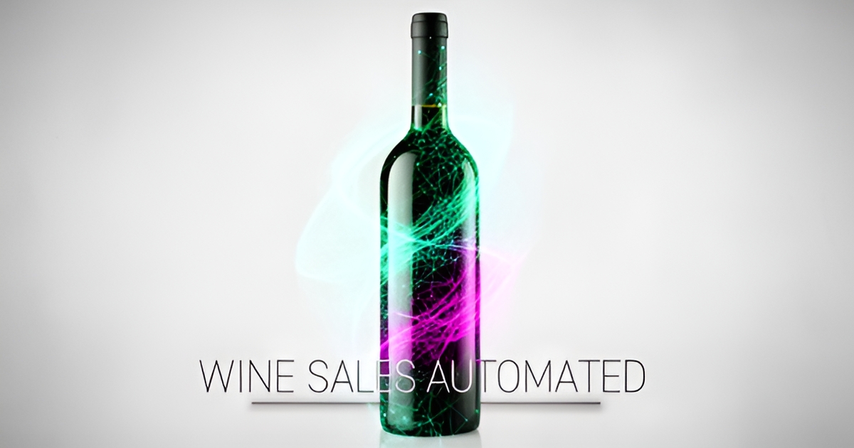 A minimalist flat illustration combining wine culture and digital AI technology to represent automated winery website design services.