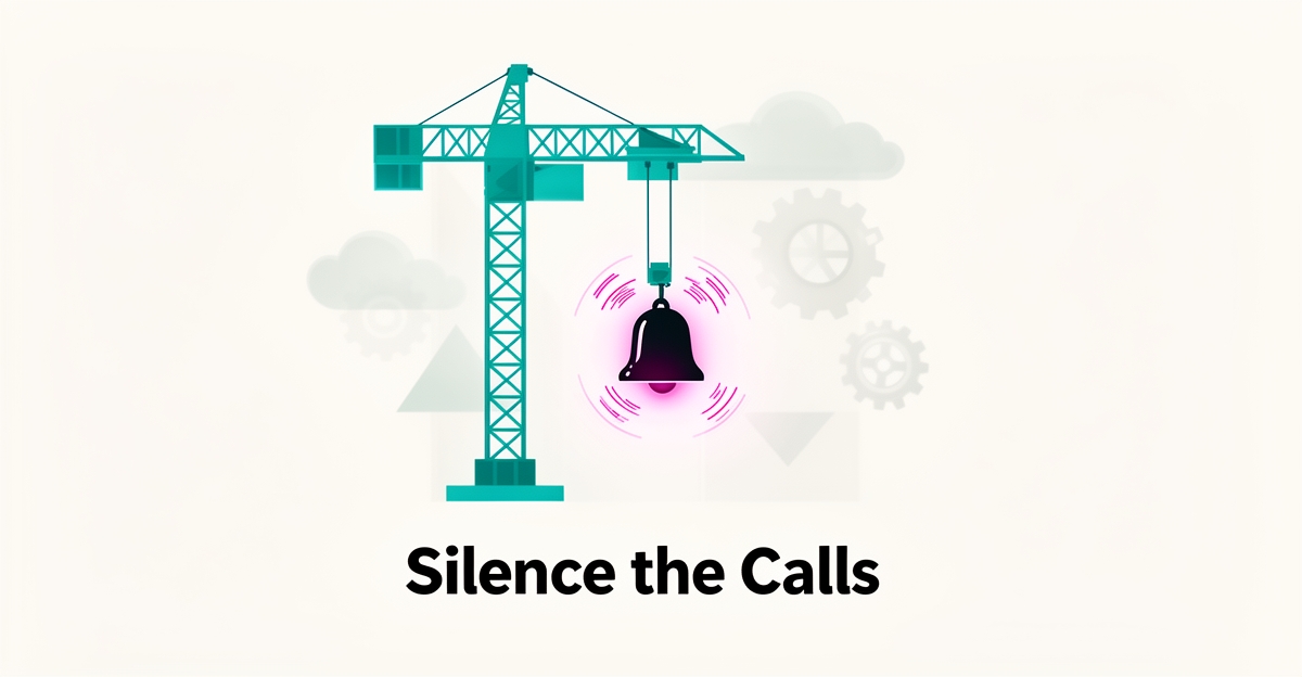 Flat illustration of a teal crane lifting a glowing alert bell with magenta accents, symbolizing AI-powered proactive customer notifications.