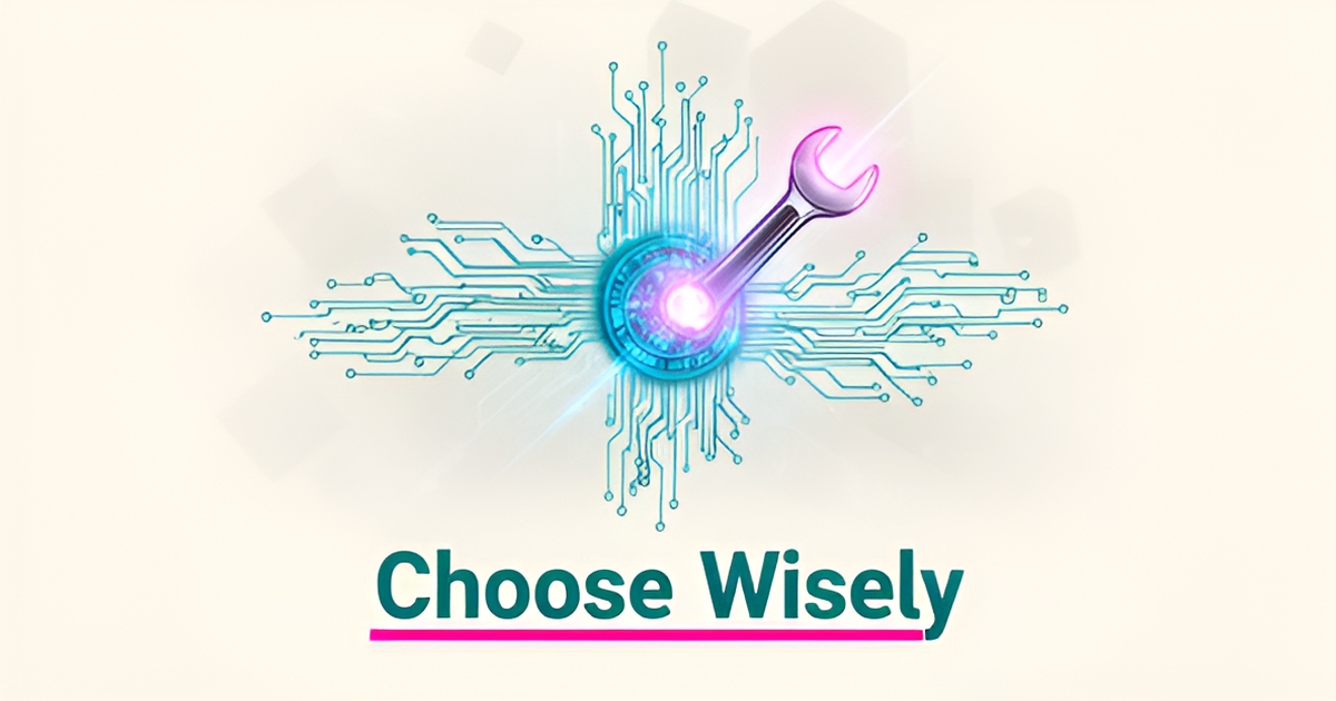 Flat illustration of AI circuitry connecting to a car dent repair diagram with the headline Choose Wisely.