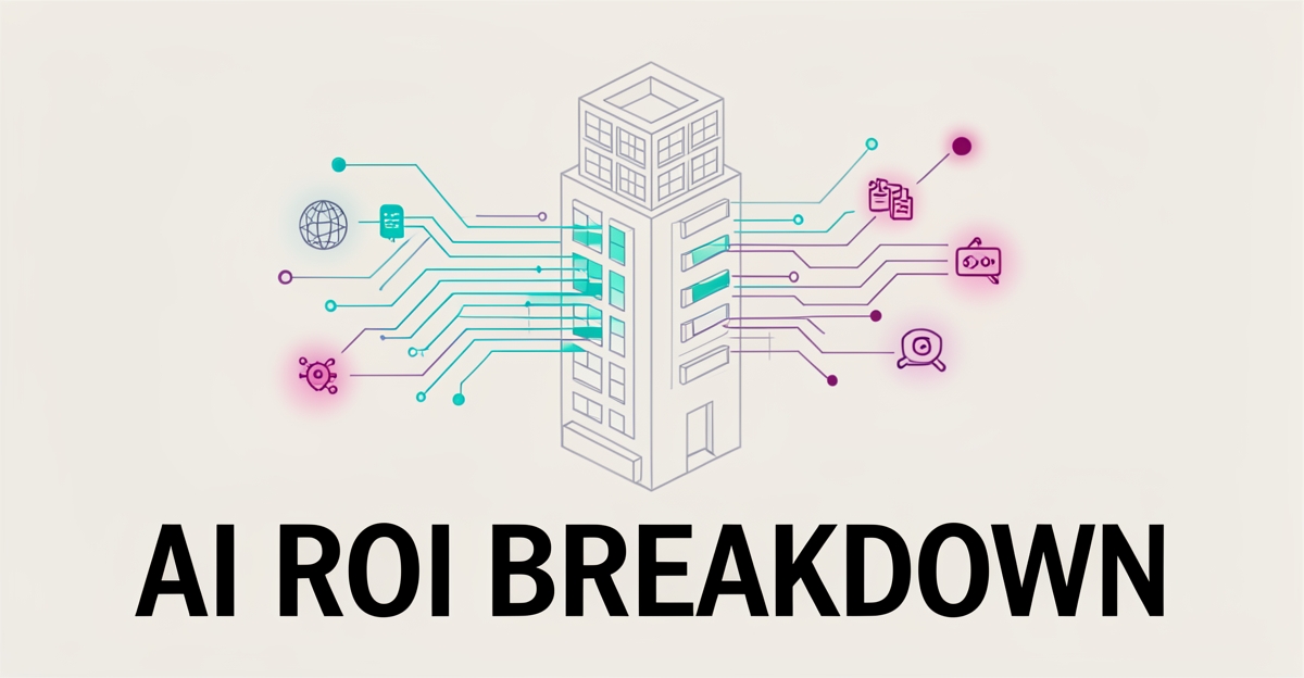 A minimalist flat illustration showing architectural blueprints merging with AI data streams, using brand colors as accents, symbolizing AI-driven efficiency in small architecture firms