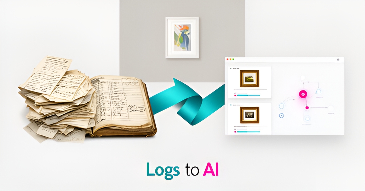 Flat illustration showing framing shop order logs transforming into an AI-powered digital tracking dashboard with teal and magenta accents.