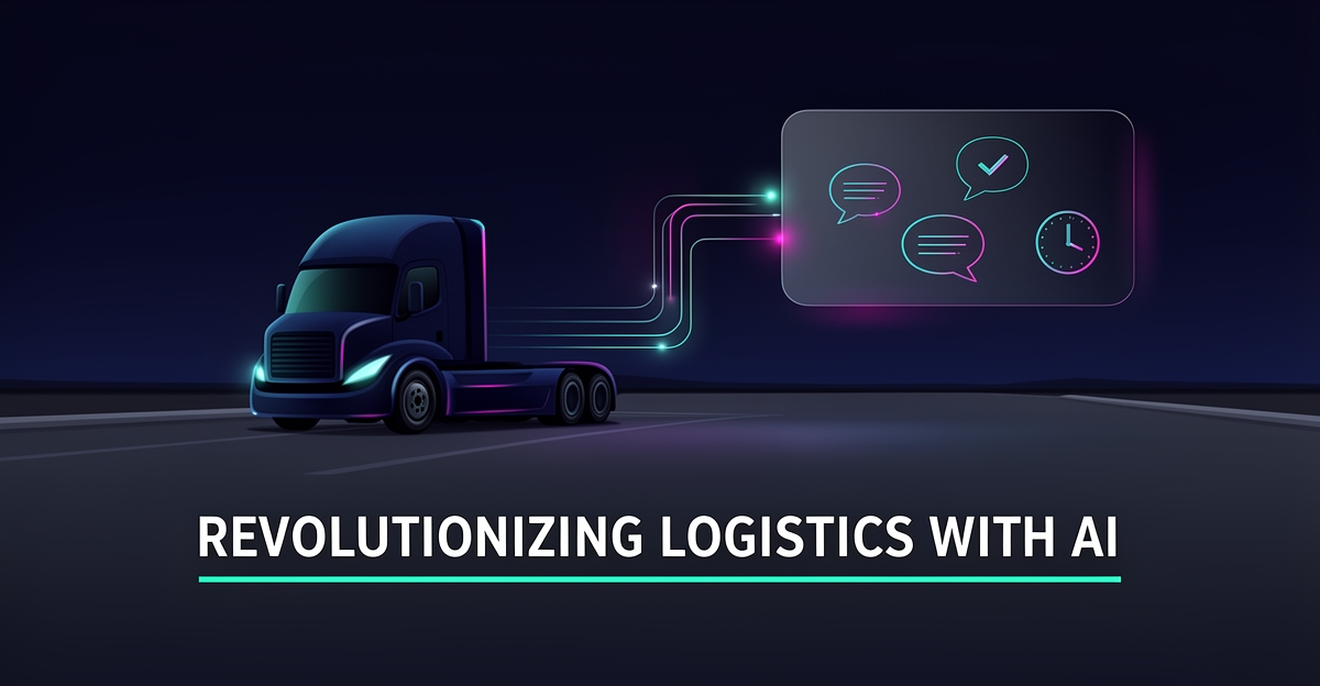Flat illustration of a commercial truck linked to glowing AI chat icons, with headline reading Faster Lead Response.