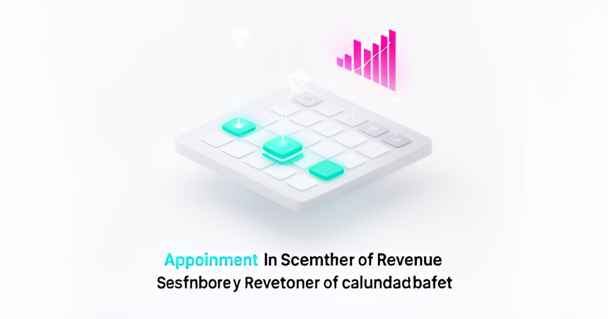 Flat illustration of an AI-powered digital calendar automatically filling empty appointment slots beside a rising revenue chart, symbolizing reduced no-shows.