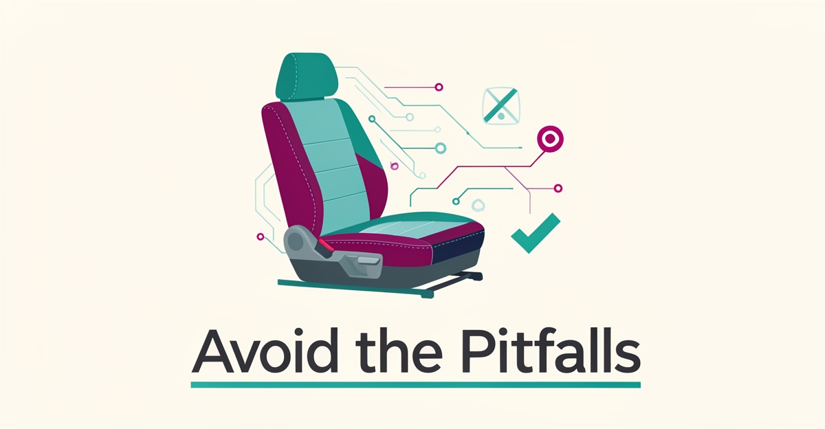 Flat illustration of a car seat with AI circuit lines showing a failed path versus a successful AI adoption path, accented in teal and magenta.