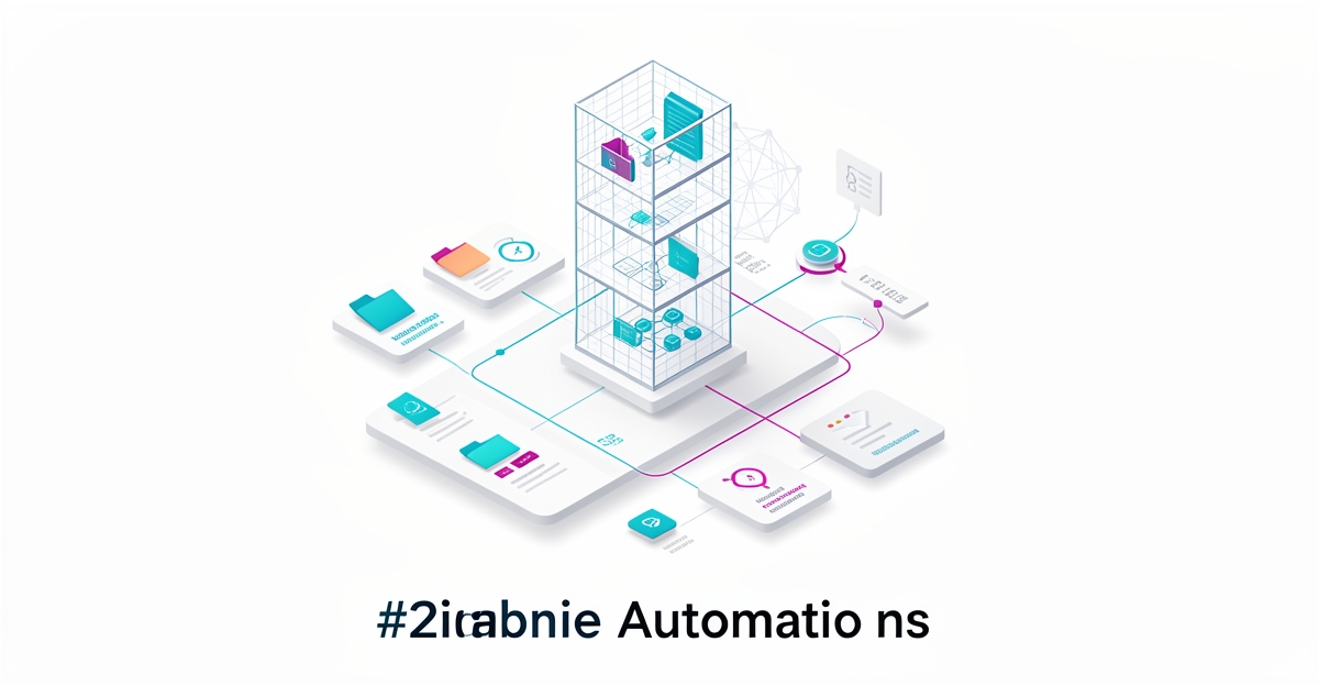 Flat illustration of AI automating 3D architectural rendering pipeline with file management and version control.