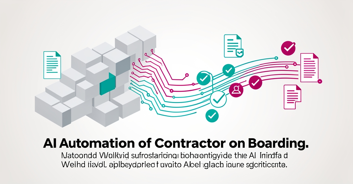 Flat illustration of a retaining wall morphing into AI workflow nodes, symbolizing automated client onboarding for contractors.