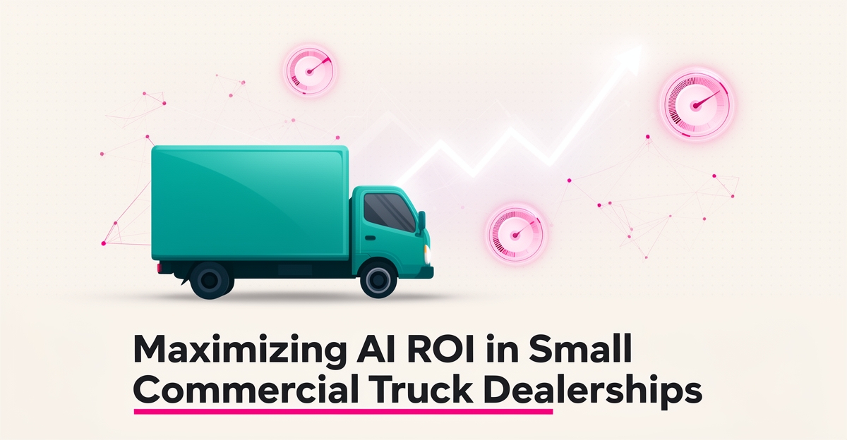 Flat illustration of a teal commercial truck surrounded by AI analytics graphics with the headline AI That Pays.