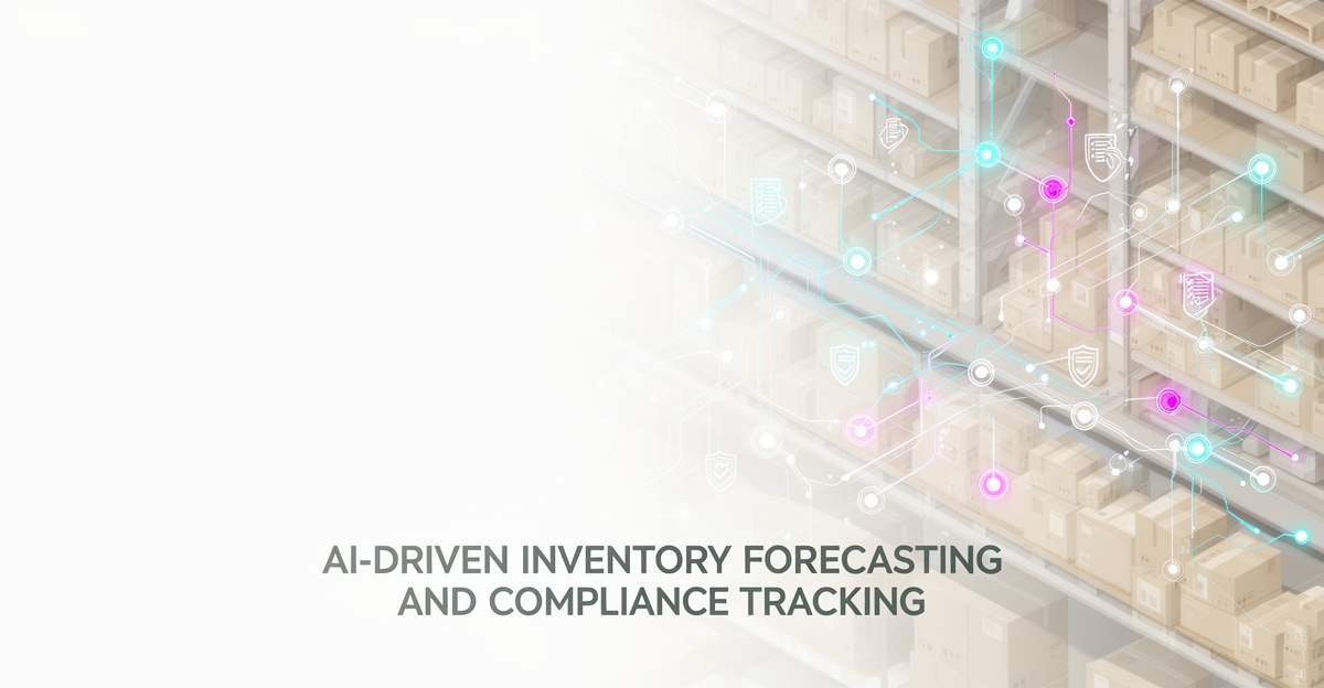 Flat illustration of a warehouse with glowing AI data network lines in teal and magenta, symbolizing intelligent tobacco distribution partnership.