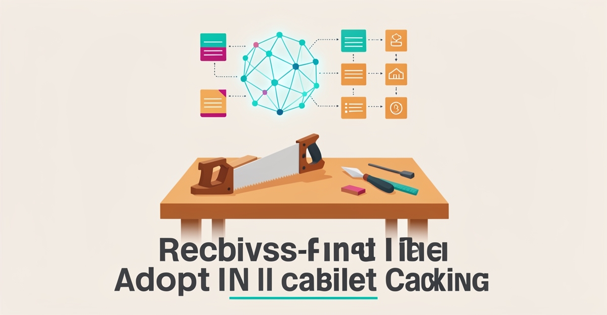 Flat illustration of a cabinet maker's workbench with an AI network motif and workflow icons, headline reading AI Adoption, Done Right.
