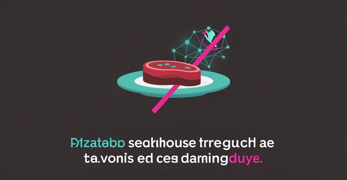 Flat illustration of a steakhouse plate with AI neural network accents in teal and magenta, symbolizing human-first AI adoption.
