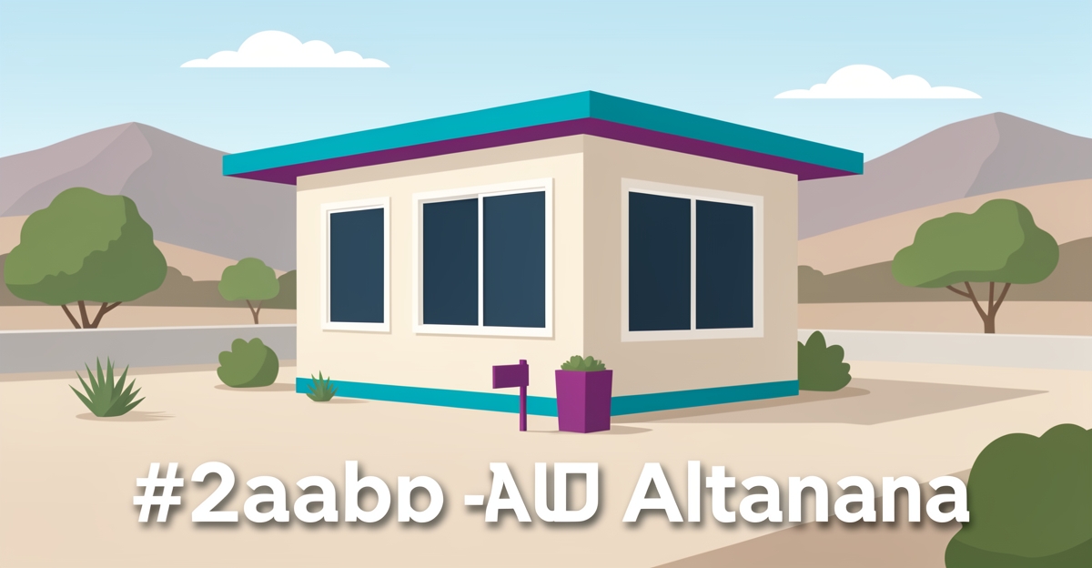 A minimalist flat illustration of a prefab ADU on a residential lot in Altadena with brand color accents, featuring the headline 'Prefab ADUs Approved' in the lower third