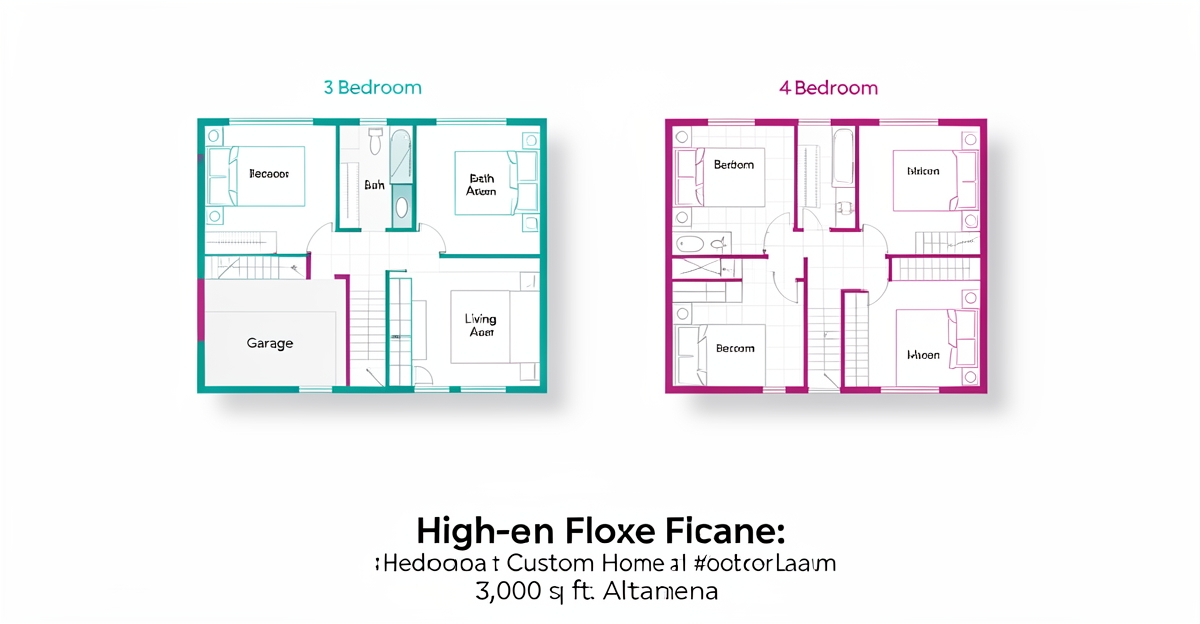 Flat illustration comparing 3-bedroom and 4-bedroom floor plans for a 3000 square foot Altadena custom home.