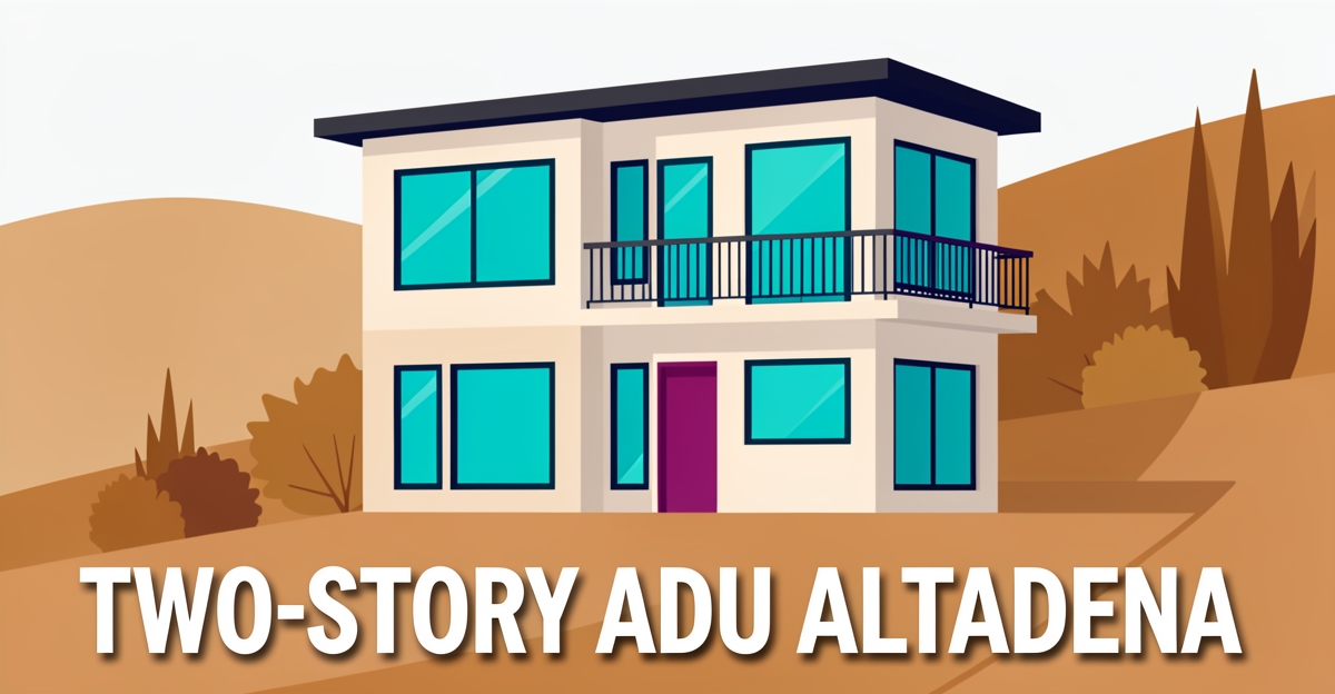 A modern two-story ADU on a hillside lot in Altadena with brand color accents, illustrating feasible two-story ADU construction under LA County regulations.