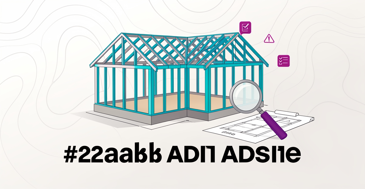 Modern flat illustration of an ADU under construction with planning overlays, brand color accents, and the headline 'Avoid ADU Pitfalls' in the lower third.